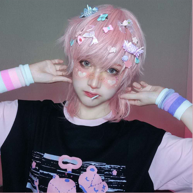 Cute pink short wig PL50811