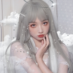 Gray long straight hair wig PL51045