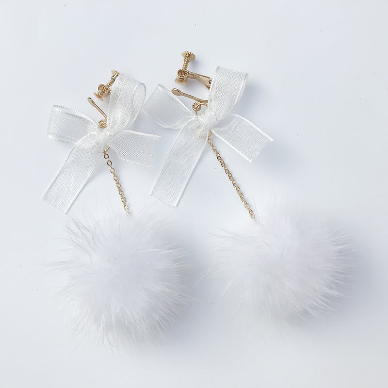 Bow hair ball earrings PL50898