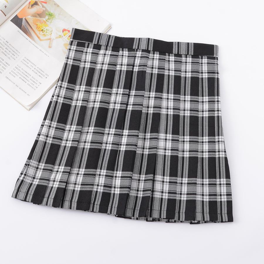 Black and white check pleated skirt PL50206