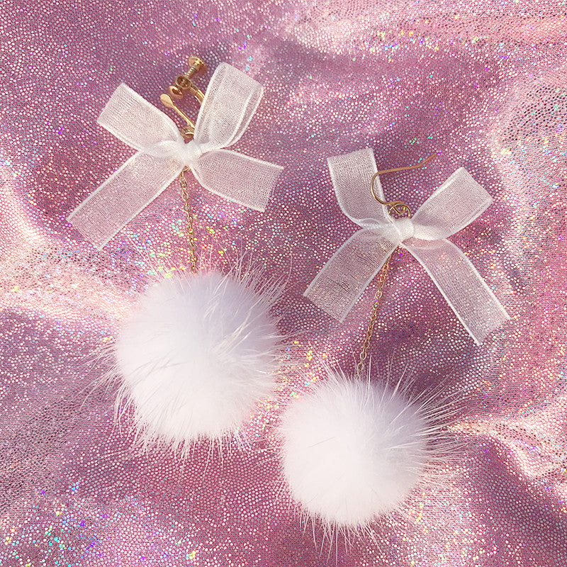 Bow hair ball earrings PL50898