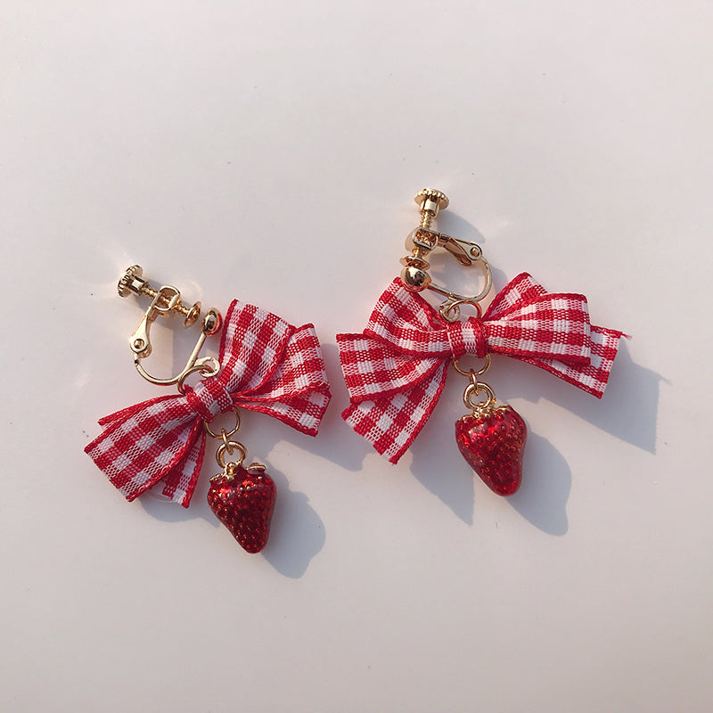 Cute strawberry earrings ear clips PL50823