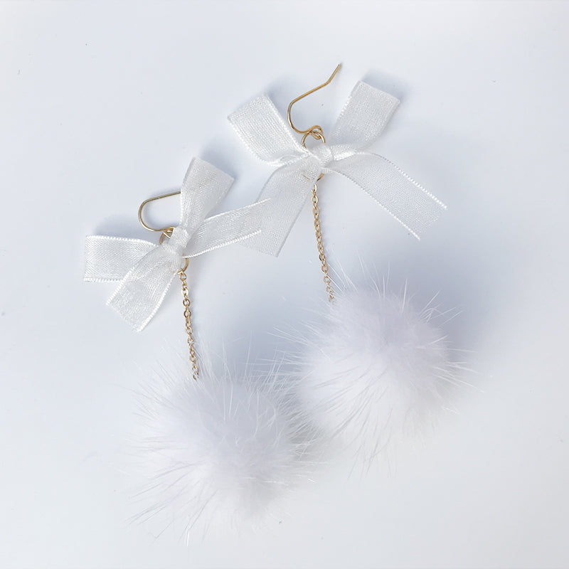 Bow hair ball earrings PL50898