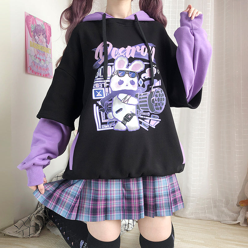 Fake two piece cartoon Hoodie PL21029