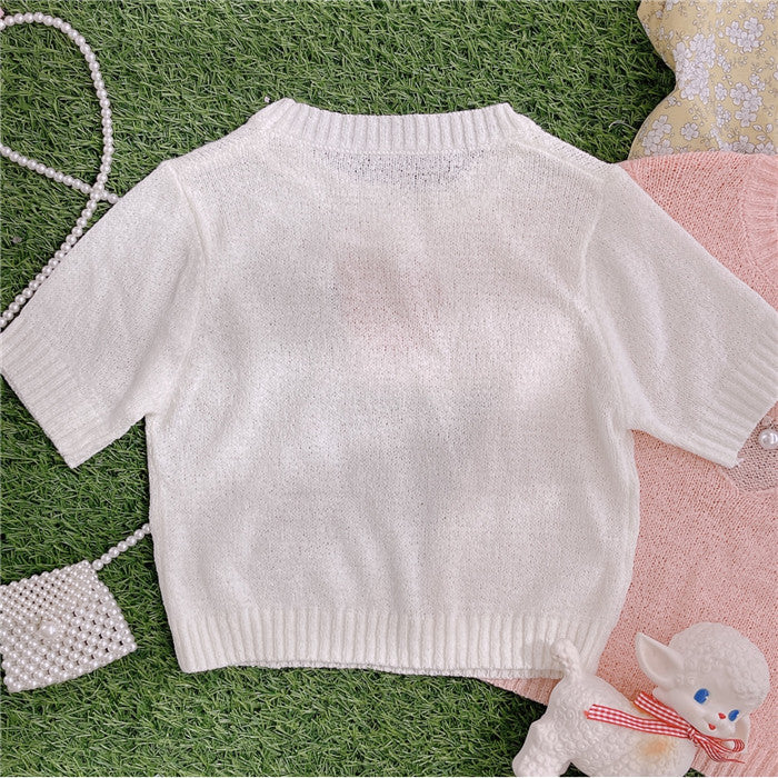 hollow heart knitted sweater short sleeve  PL52574